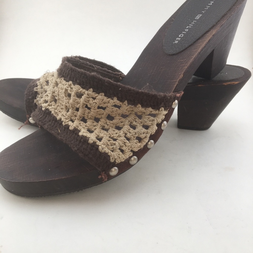 Vintage Tommy Hilfiger Crochet Styled Wood Clogs